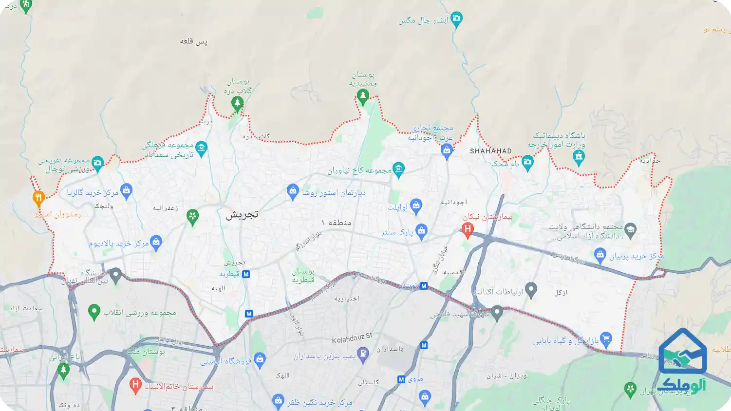 نقشه منطقه ۱ تهران