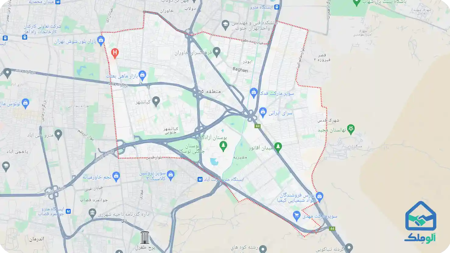 نقشه منطقه 15 تهران